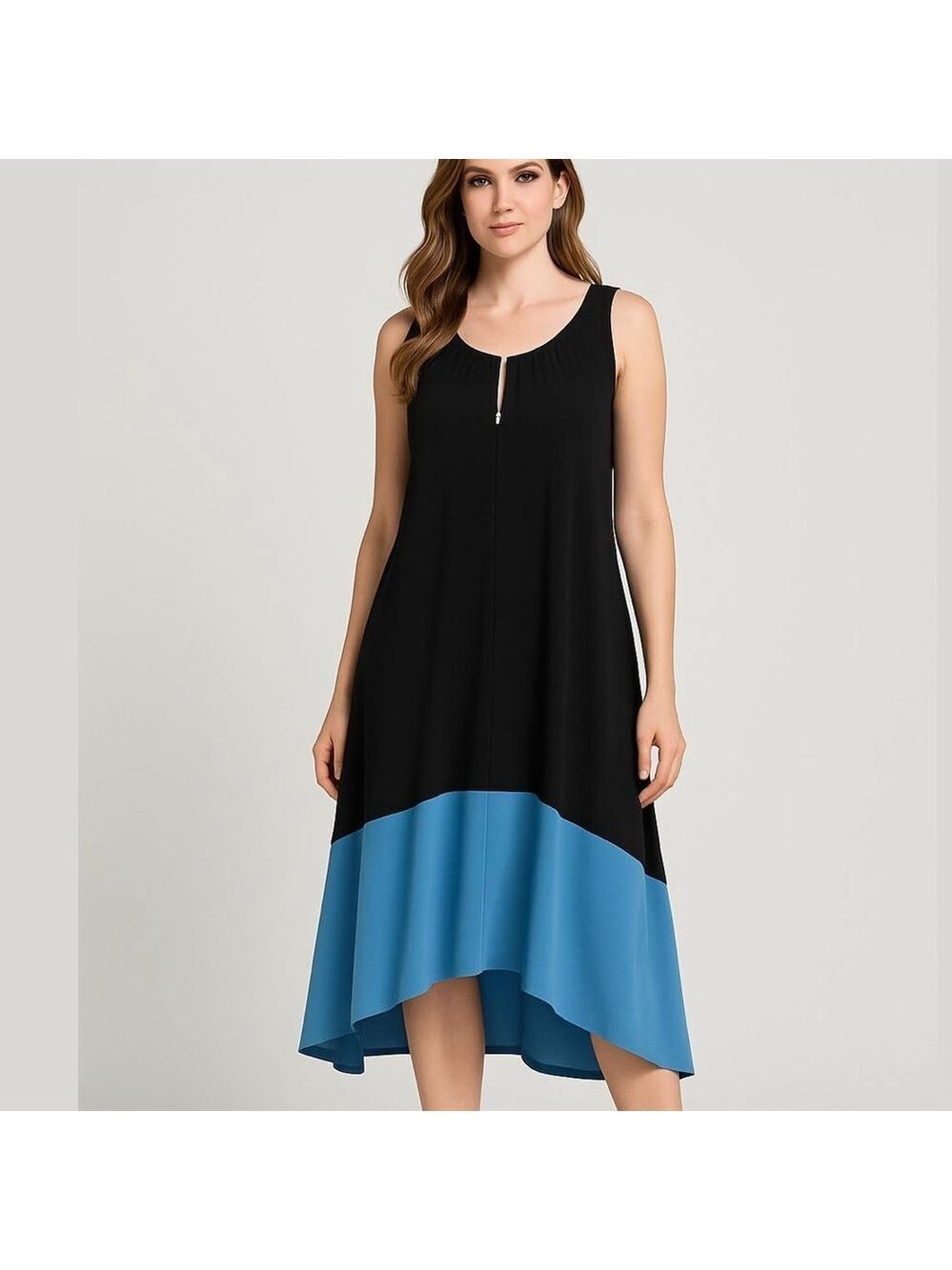 Ashley Stewart Color Block Assymetrical Hem Midi Dress Stretch Cutout Boho Party